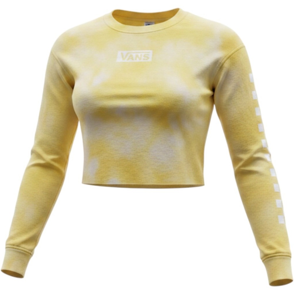 Vans Womens L Crop Top Yellow Tie Dye Long Sleeve Checkerboard Skater Graphic